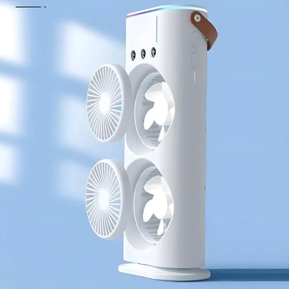Portable Mini Double Fan Air Cooler with Mist Humidifier and LED Lighting
