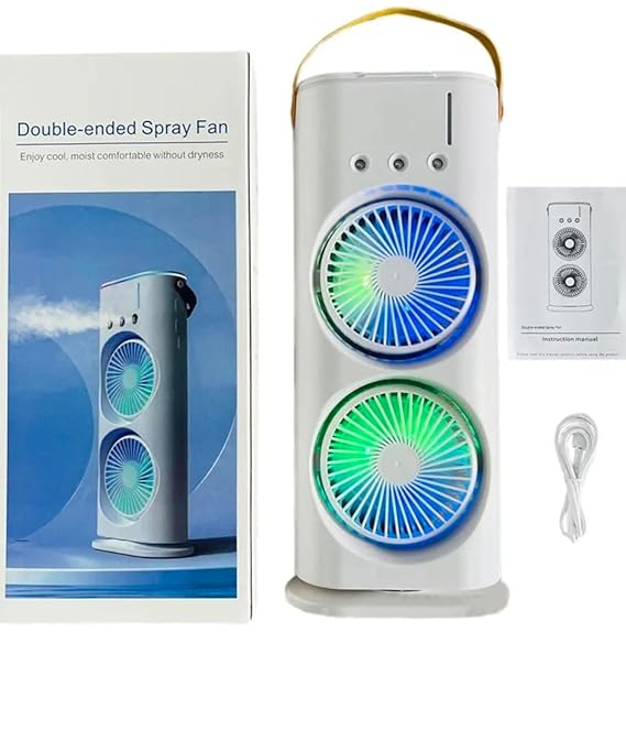 Portable Mini Double Fan Air Cooler with Mist Humidifier and LED Lighting