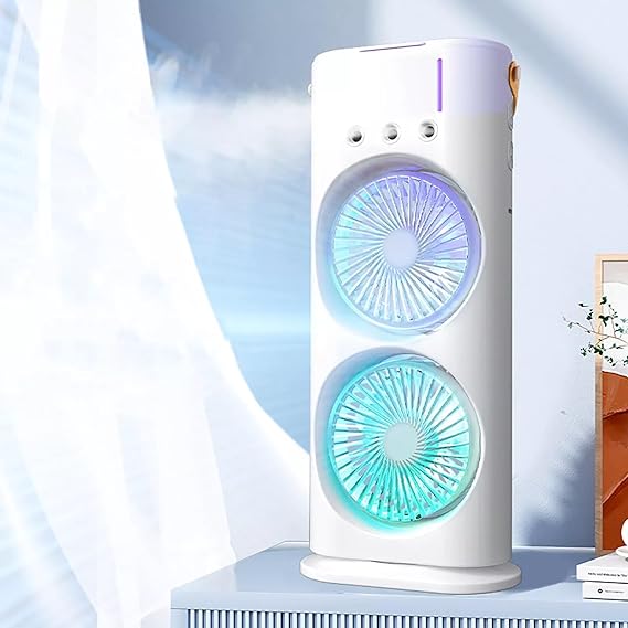 Portable Mini Double Fan Air Cooler with Mist Humidifier and LED Lighting