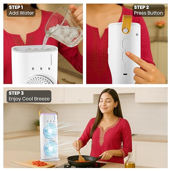 Portable Mini Double Fan Air Cooler with Mist Humidifier and LED Lighting