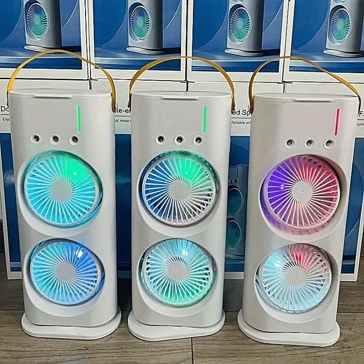 Portable Mini Double Fan Air Cooler with Mist Humidifier and LED Lighting